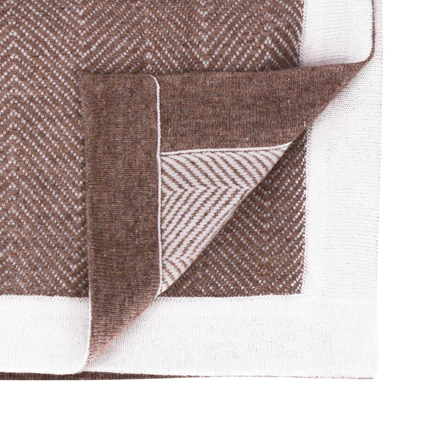 Manta de lana esmaltada marrón y marfil - grande diseño de espiguilla - 130 x 200 cm