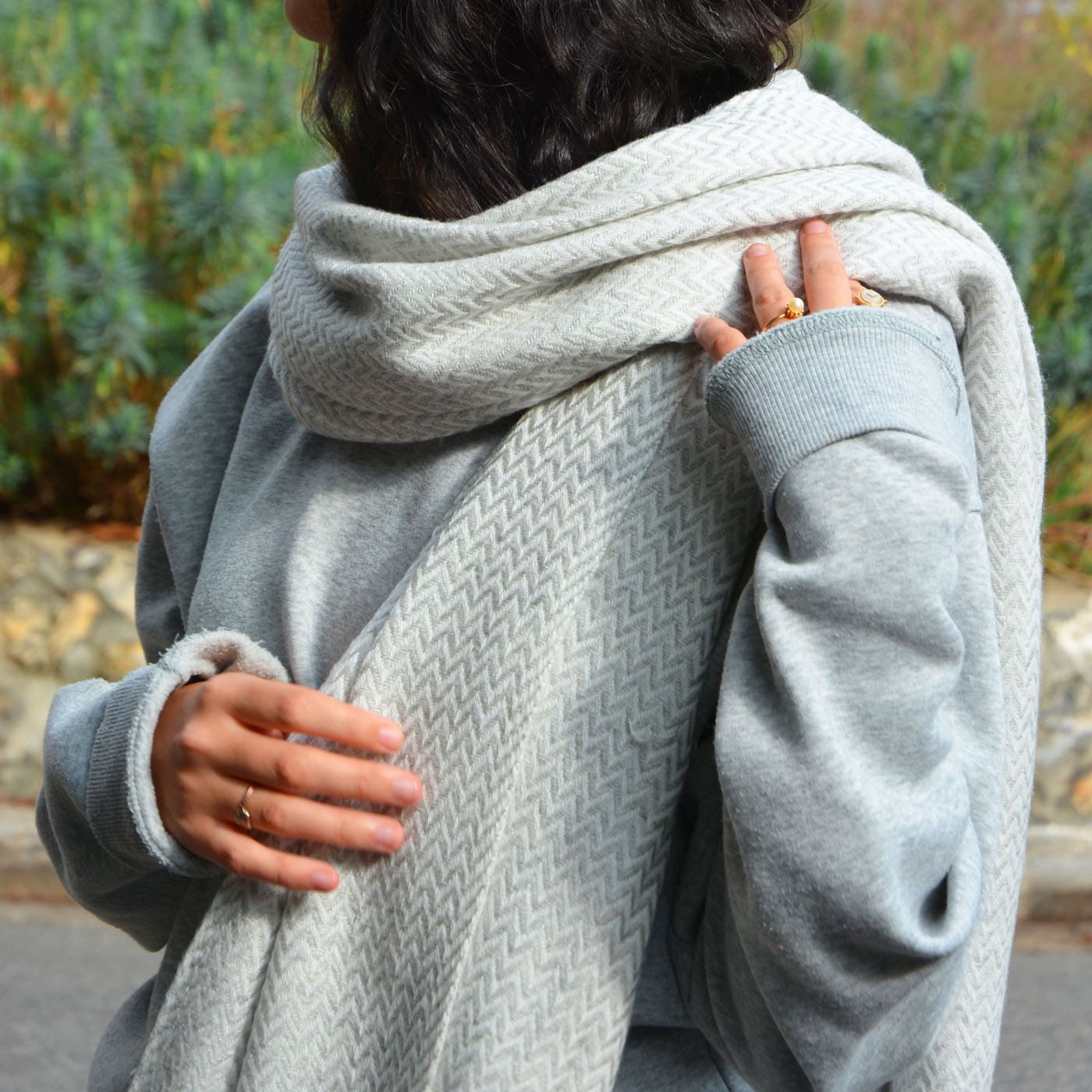 Estola / pashmina de Mujer de cachemira y lana Gris Plateado de espiguilla