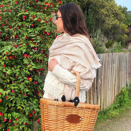 Estola / pashmina de Mujer de cachemira y lana Camel de espiguilla