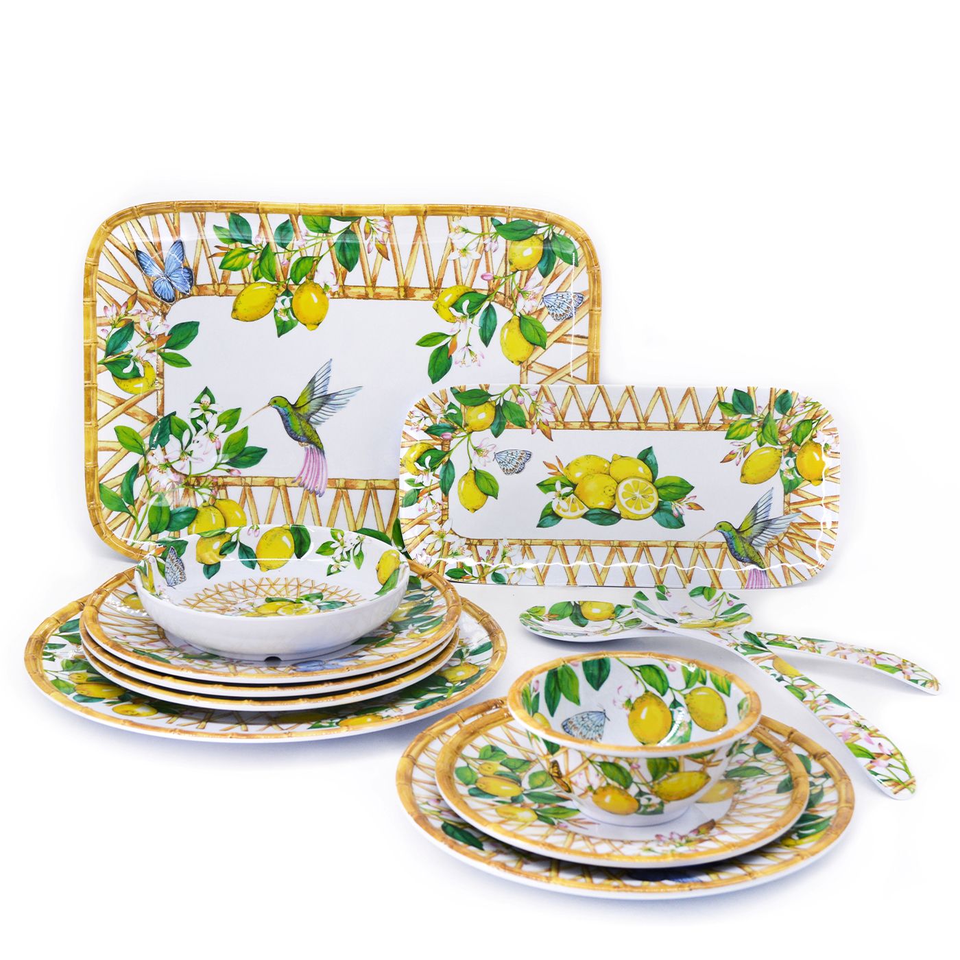 Plato de servicio rectangular de melamina con limones - 37,5 x 17 cm