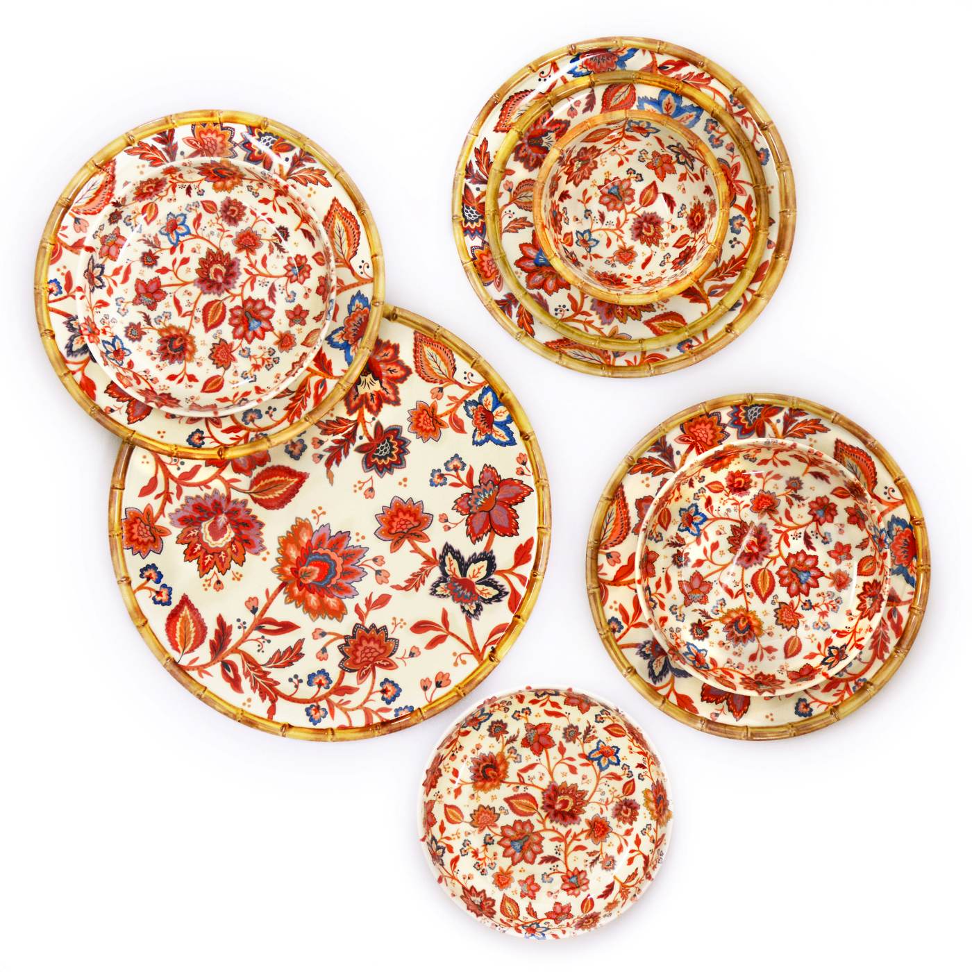 Plato grande de melamina con flores indias - Ø 28 cm