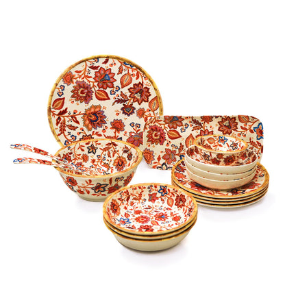 Plato hondo grande de melamina con flores indias - 23 cm