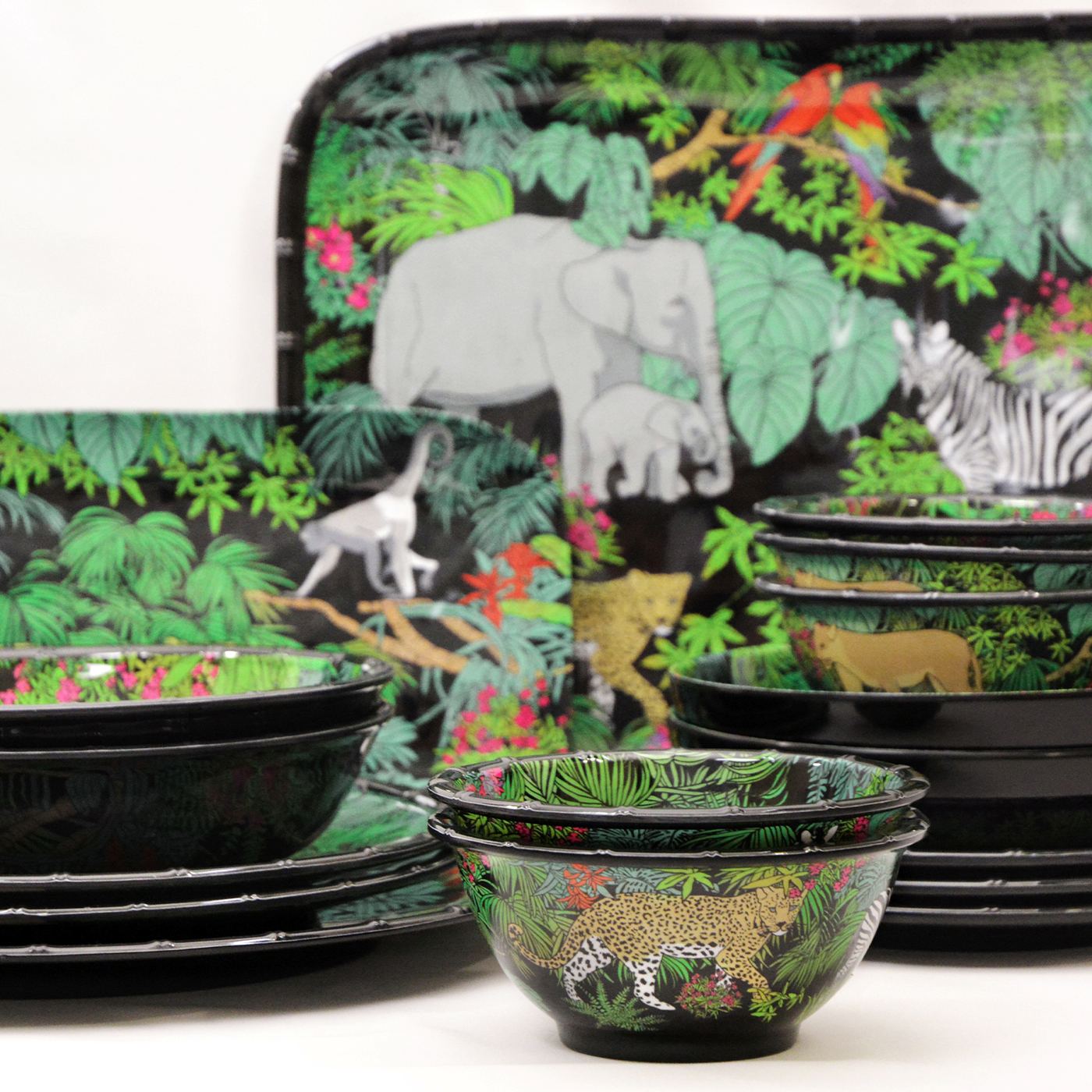 Plato de servicio rectangular de melamina negra - 37,5 x 17 cm