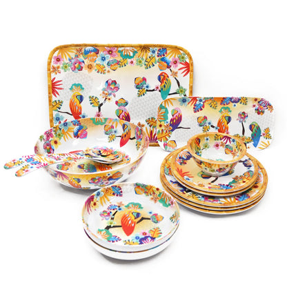 Plato de servicio rectangular de melamina con loros - 37,5 x 17 cm