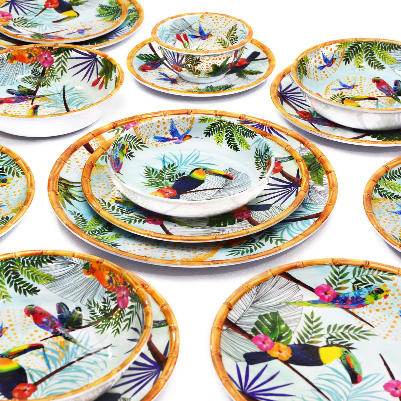 Plato hondo grande de melamina para pasta con tucanes - Ø 23 cm