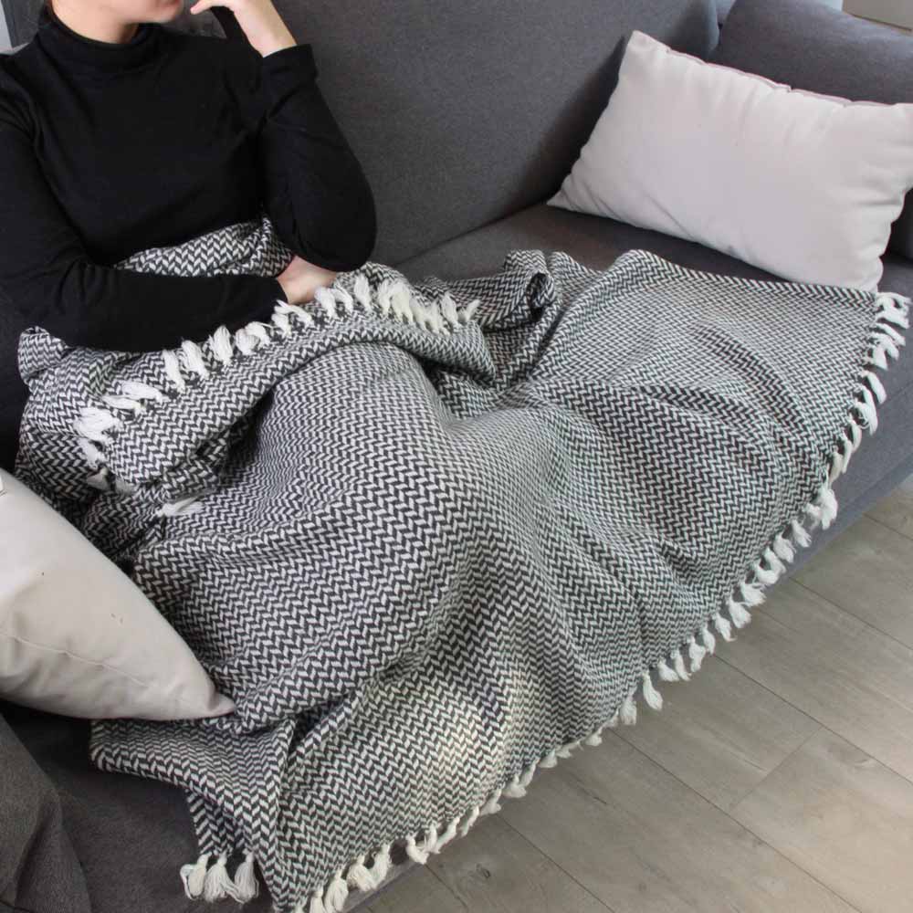 Manta confort de cachemir y lana con pequeño diseño de espiguilla : Gris Antracita - 130 x 230 cm
